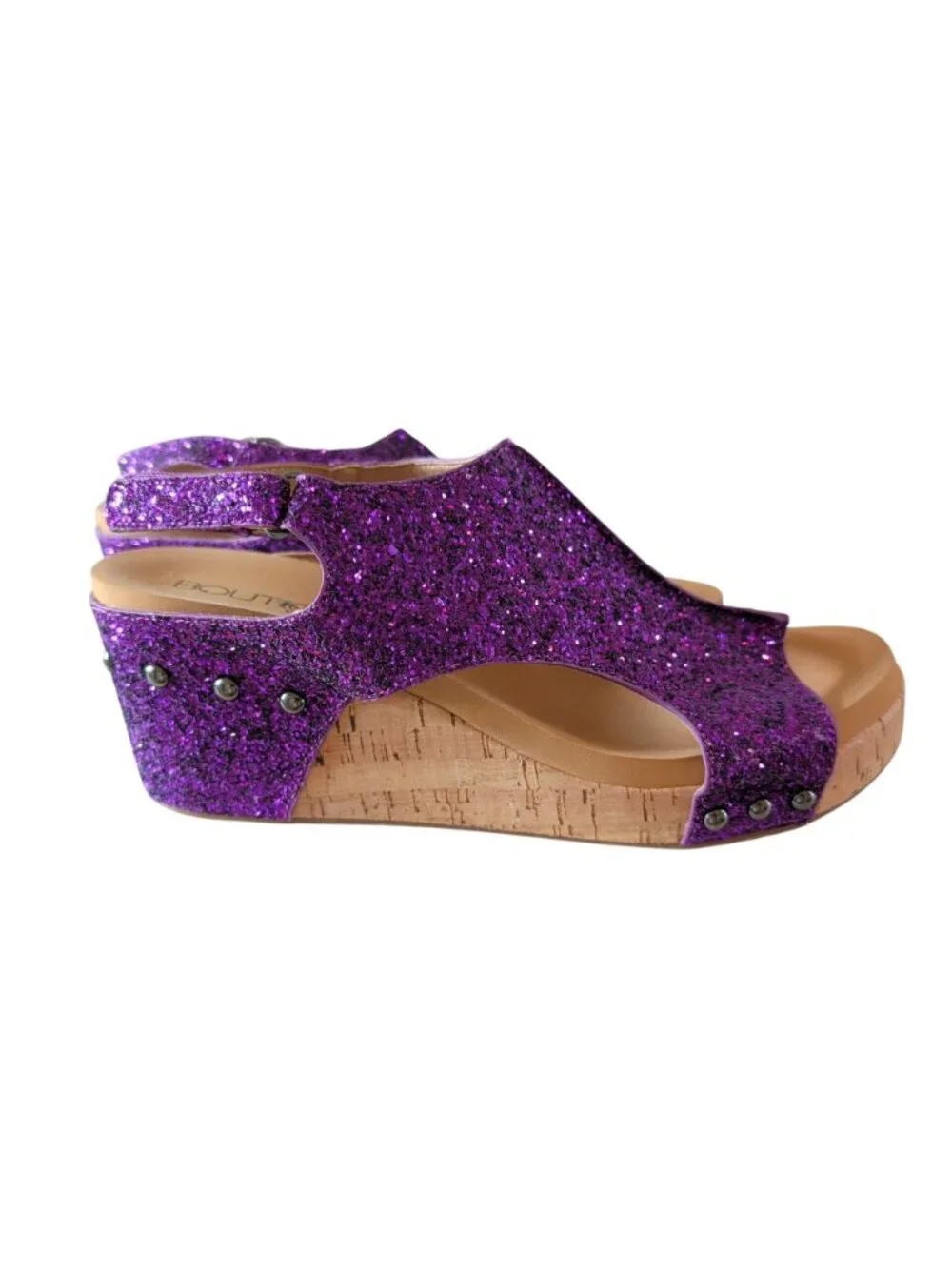 Boutique by Corkys Carley Womens 11 Purple Glitter Cork Wedge Sandals Studded